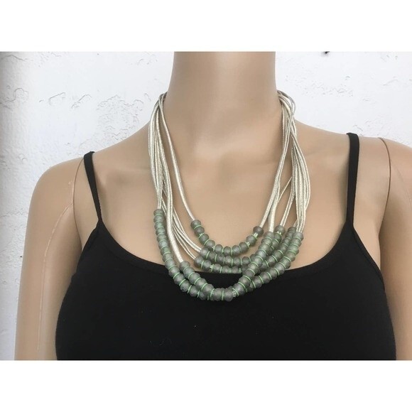 Silver Cord Multi Strand Beaded Necklace - Picture 1 of 2